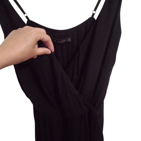 ZARA Black Tank jumpsuit Faux Wrap Pockets Lightweight M Minimalist Quiet Luxury - Picture 6 of 16
